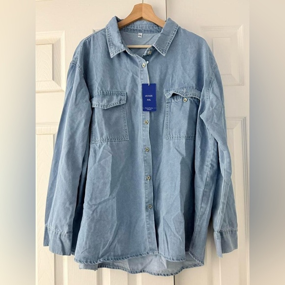 Women's Blue Button Down Shirt - Picture 1 of 4